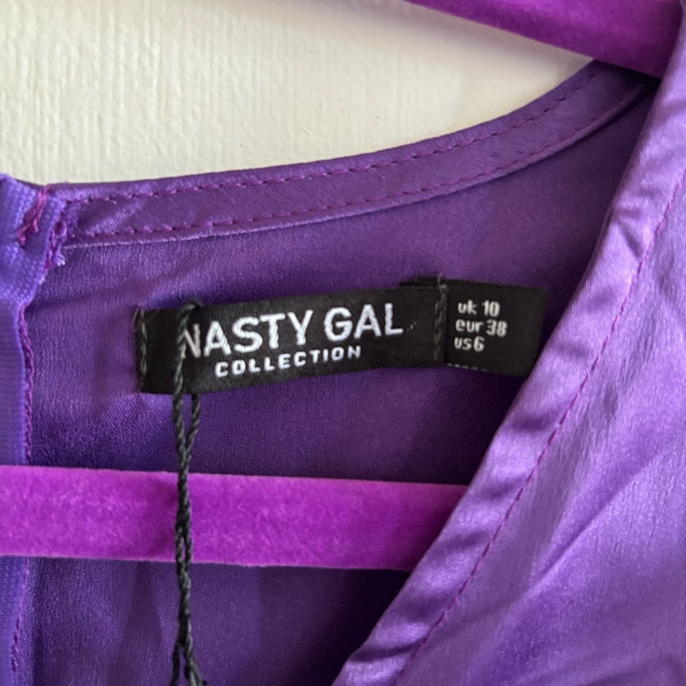 Nasty Gal Long Sleeve Wrap Purple Mini Dress - Picture 2 of 5